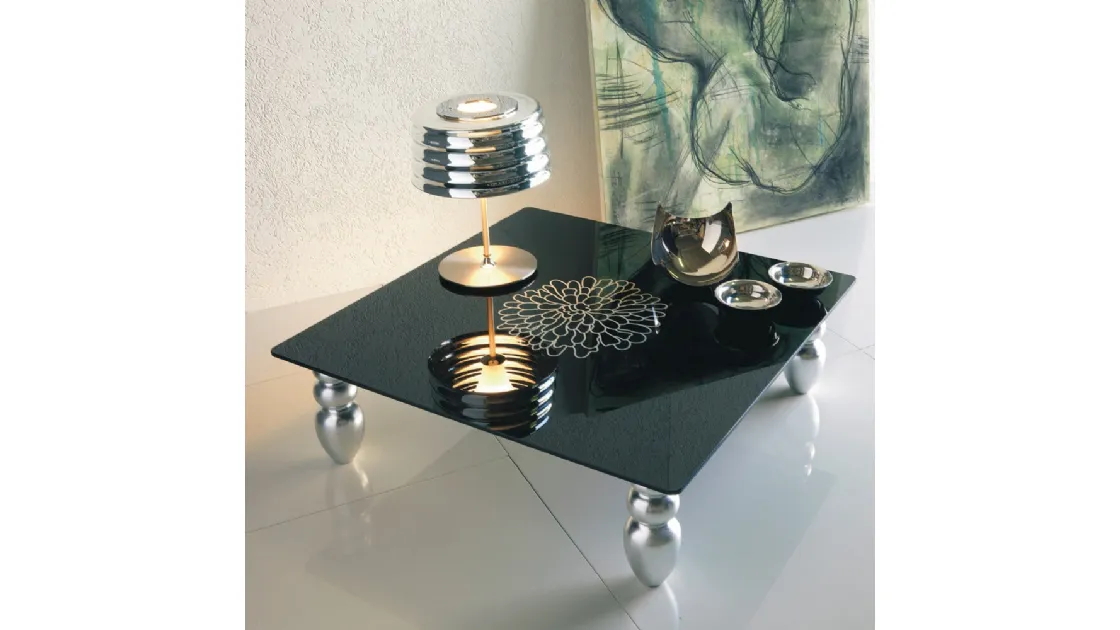 Tavolino Decor in cristallo con gambe in foglia argento di Ponti Terenghi