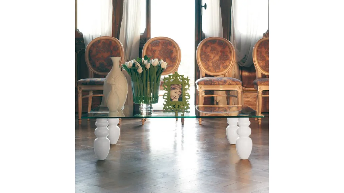 Tavolino Decor in cristallo con gambe in legno laccato di Ponti Terenghi