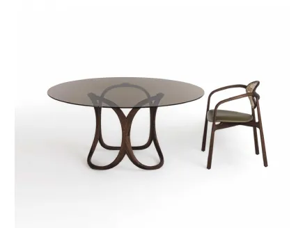 Tavolo rotondo in vetro con struttura in legno massello Marlena di Enrico Pellizzoni